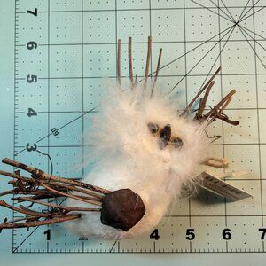 White Owl Ornament Feather Twig Rustic Cottage Cabin Lodge  Decor Holiday Time